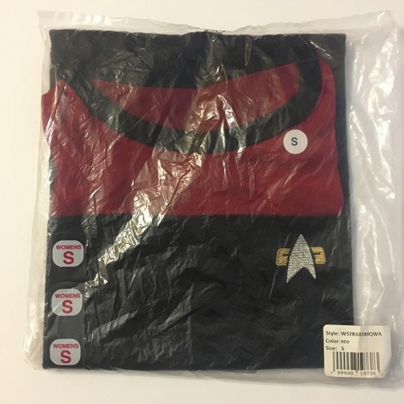 Star Trek Starfleet Uniform Command Red Knit Sweater sheer Shoulder Small - Picture 6 of 8